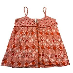 O'Neill Sleeveless Babydoll Tank Size Large Cotton Geometric Print Beach Y2K 90s